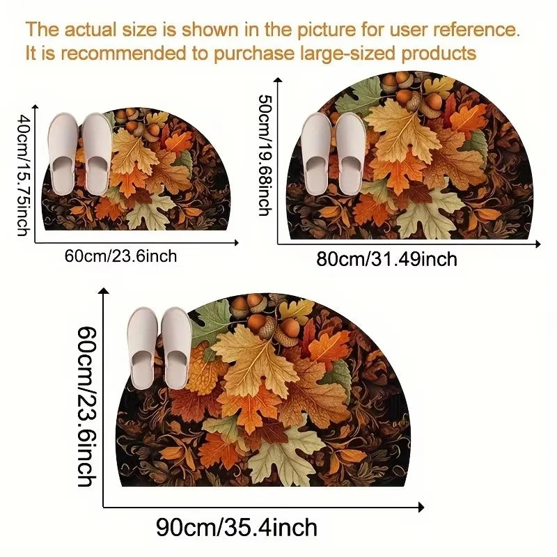 VIKAMA Autumn Maple Leaf Half-Circle Floor Mat Thanksgiving Entrance Garden Kitchen Carpet Thanksgiving Home Decor