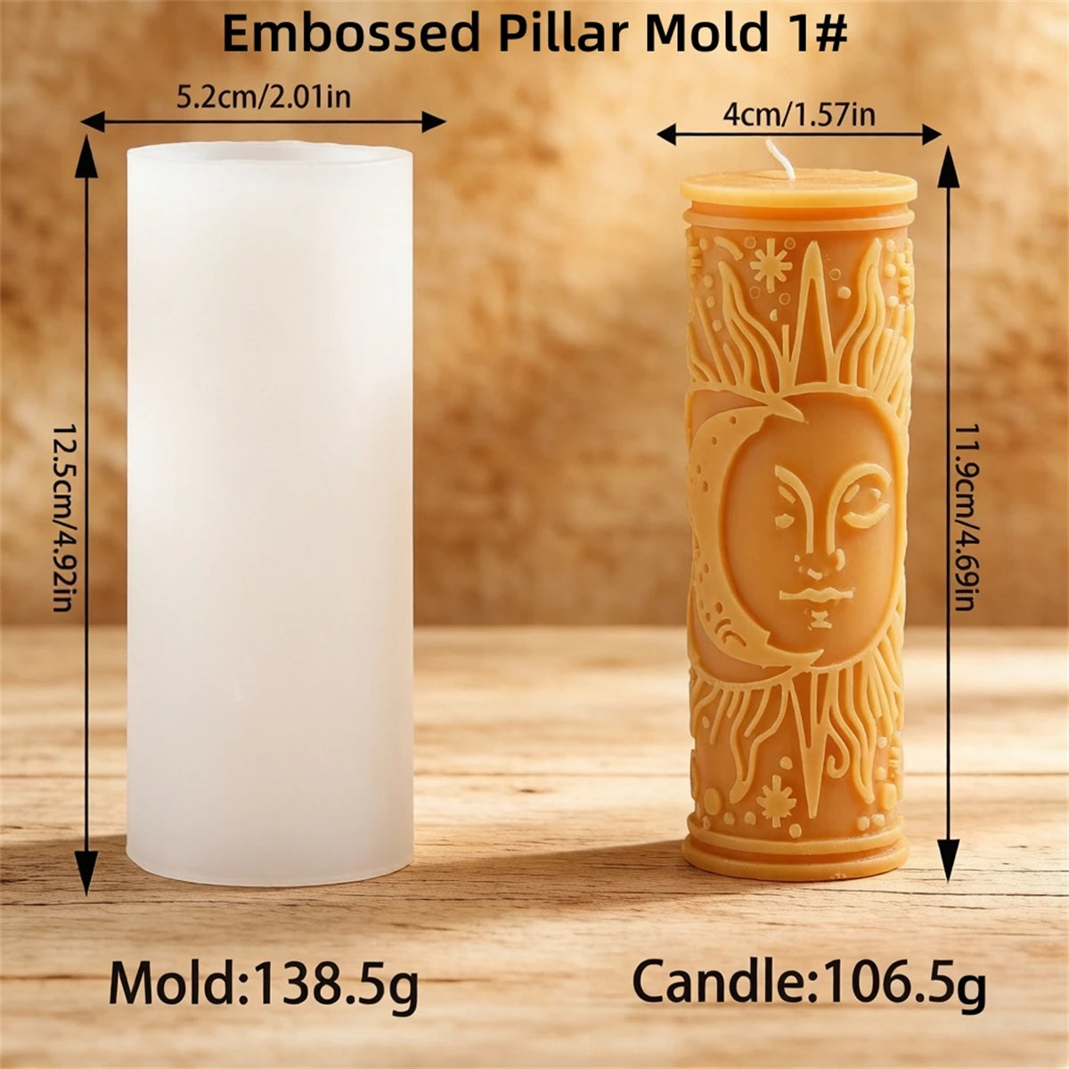 Embossed Pillar Candle Mold - Silicone Celestial Designs, 5 Styles