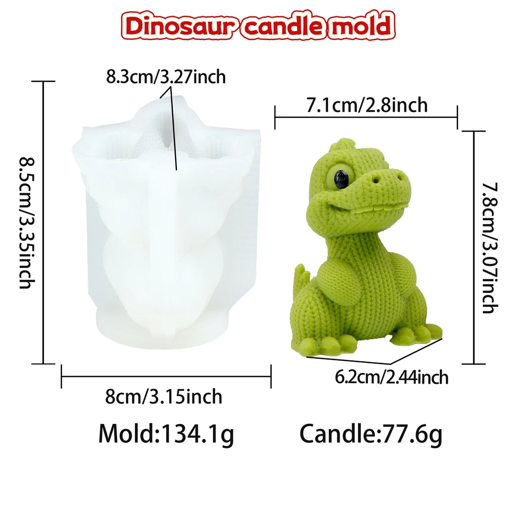 3D Knitted Dinosaur Silicone Candle Mold Cute Cartoon Dino Resin Mould for Soap,Plaster, DIY Aromatherapy Candle Home Decor Gift