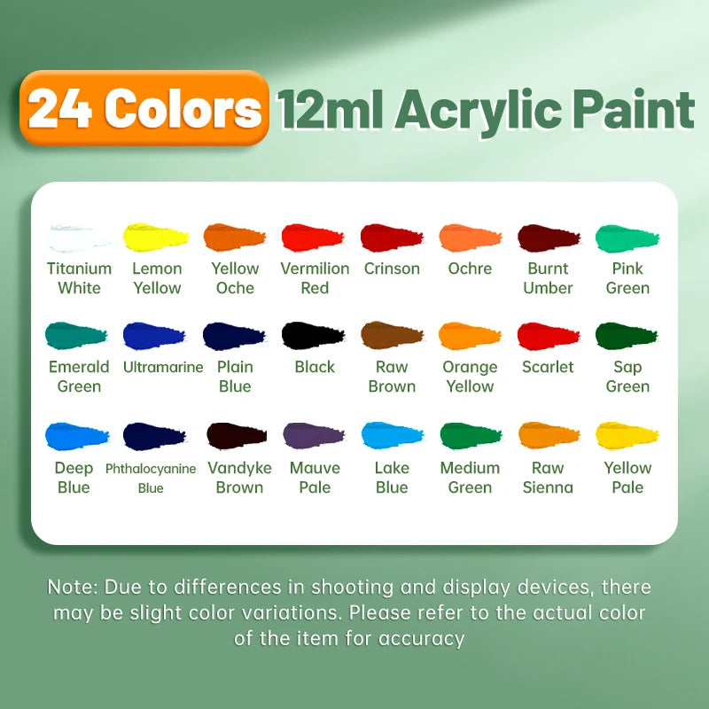 Acrylic Paint Set 12ml Tubes — 12 or 36 Colors for Canvas & DIY Art