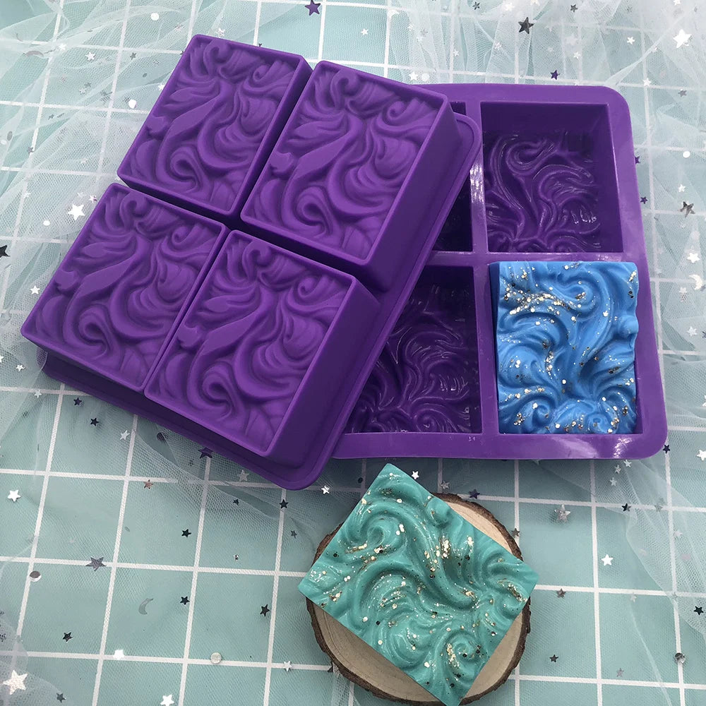4 Cavity Wave Flower Silicone Soap Mold DIY Ocean Wave Aromatherapy Plaster Soap Mold Handmade Cloud Cold Process Soap Molds