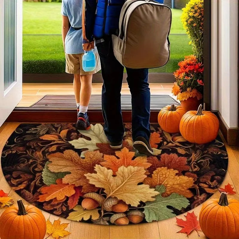 VIKAMA Autumn Maple Leaf Half-Circle Floor Mat Thanksgiving Entrance Garden Kitchen Carpet Thanksgiving Home Decor