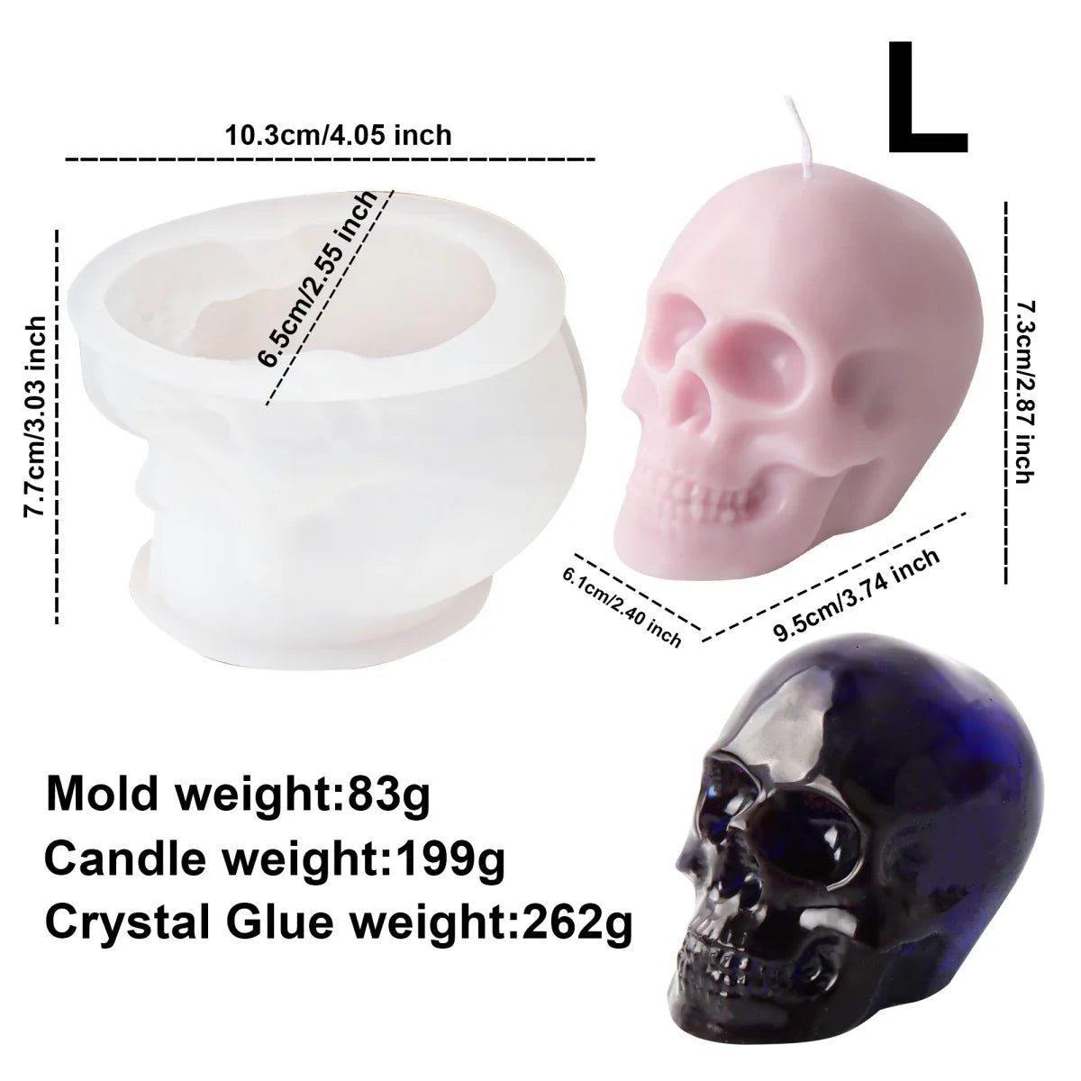 Skull Candle & Resin Mold - Silicone 3D, 10 Sizes & Sets