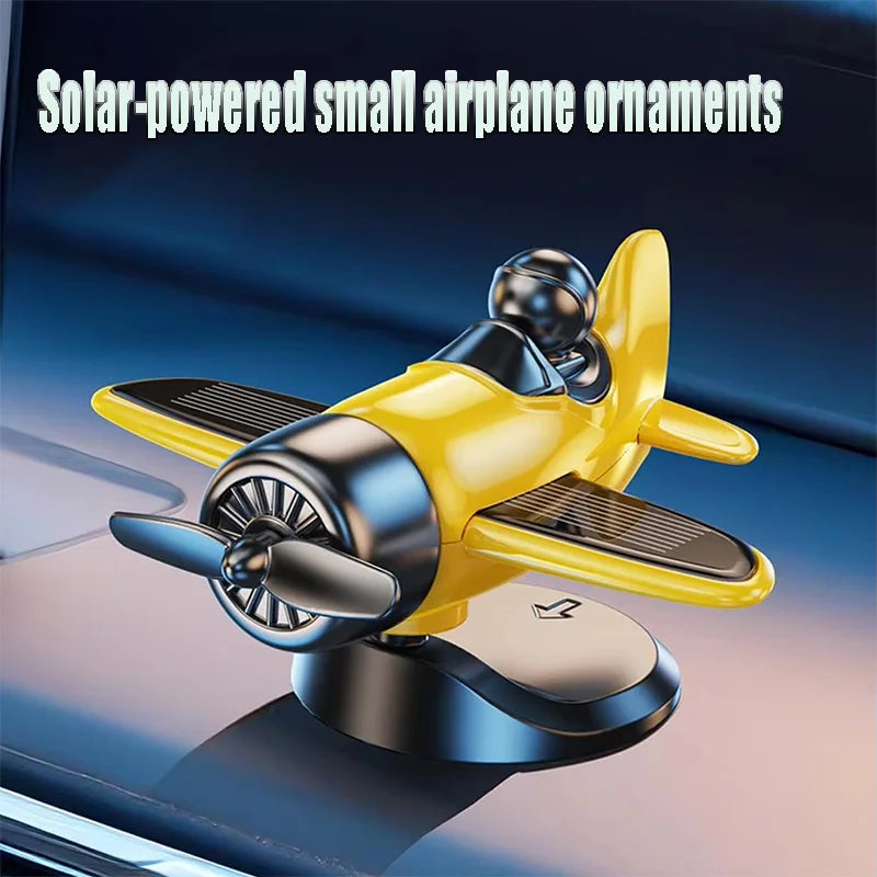 Solar Powered Rotating Airplane Car Car Dashboard Ornament Decoration