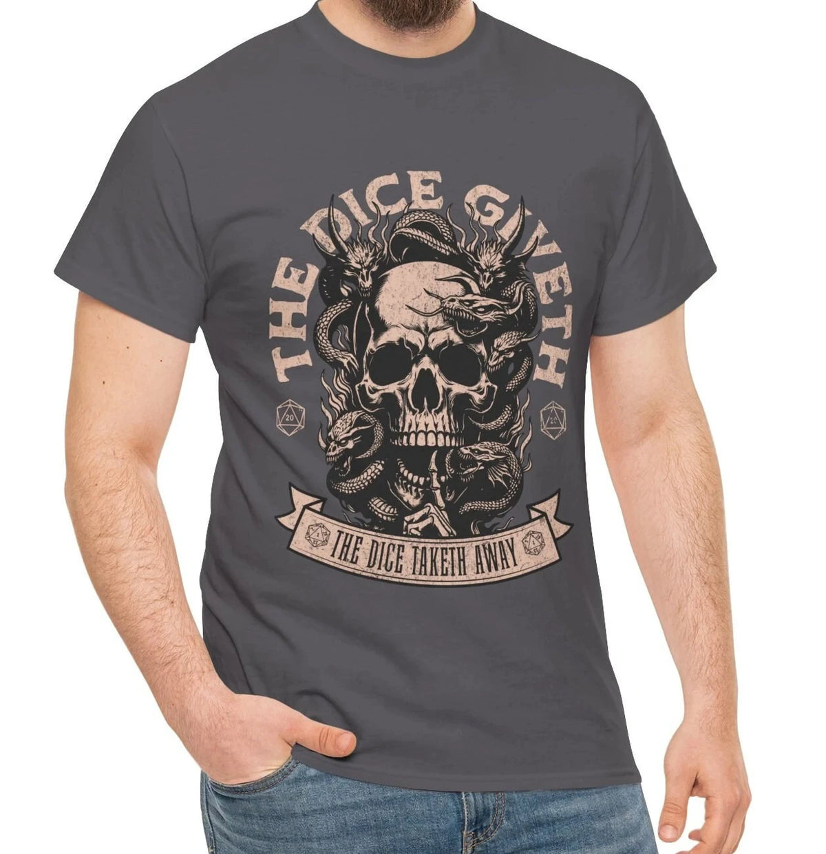T-Shirt Unisex The Dice Giveth Taketh Away D20 DnD Dungeons Dragons Tee