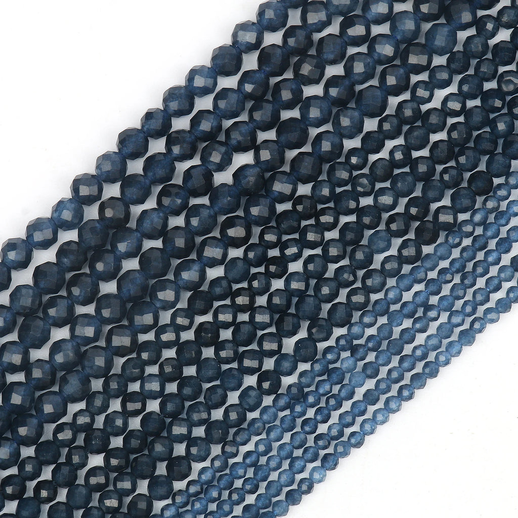 Stone Beads Round Deep Blue Sapphire-Style for DIY Jewelry Making Craft Beads
