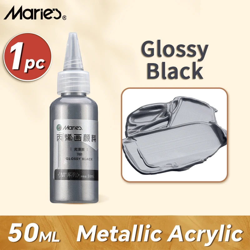 Metallic Acrylic Paint, Marie's 50ml — Pearlescent & Shiny Pigments, 6 Colors