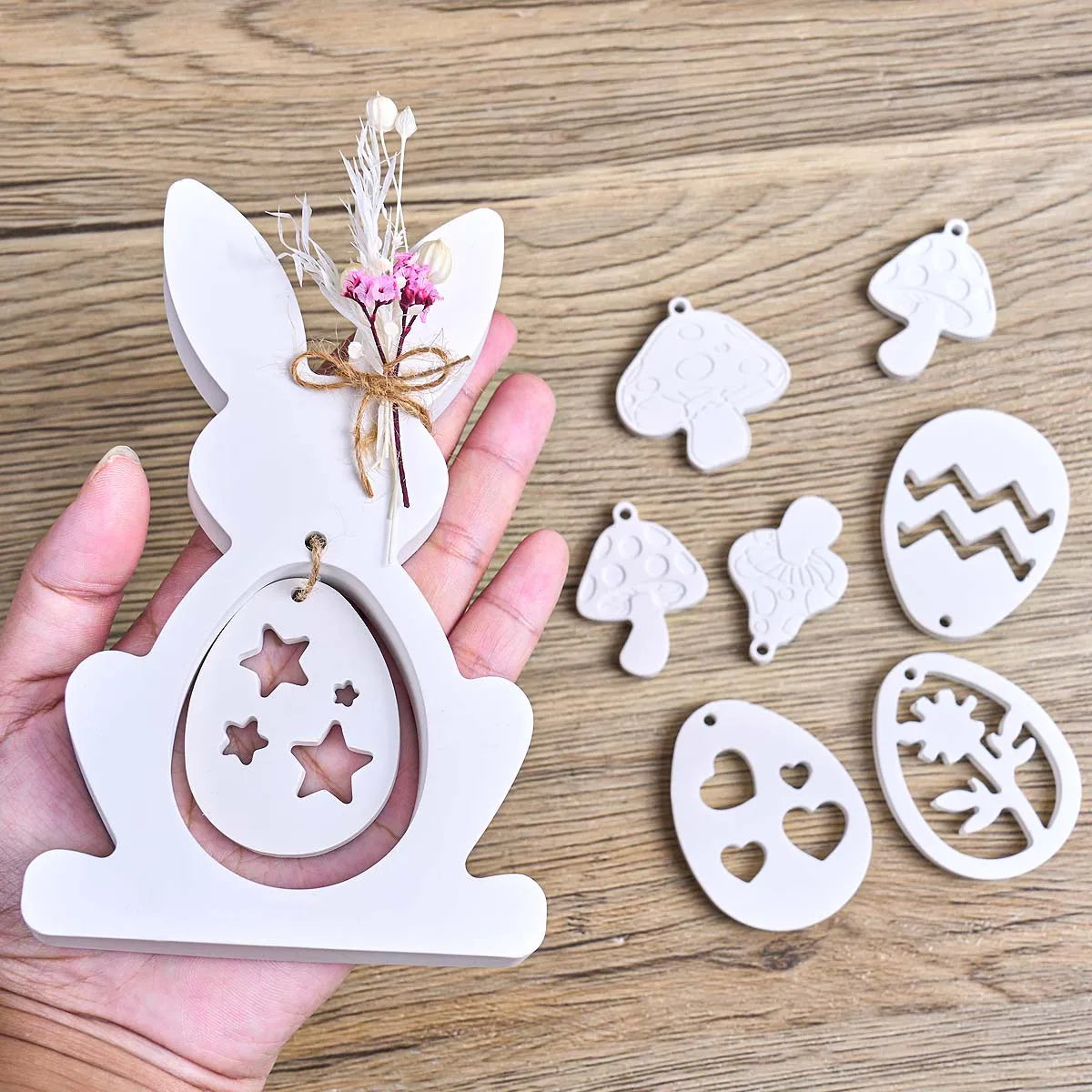 3D Rabbit Silicone Mold DIY Easter Mushroom Egg Hanging Pendant Craft Making Plaster Resin Casting Molds Home Dec Bunny Art Gift
