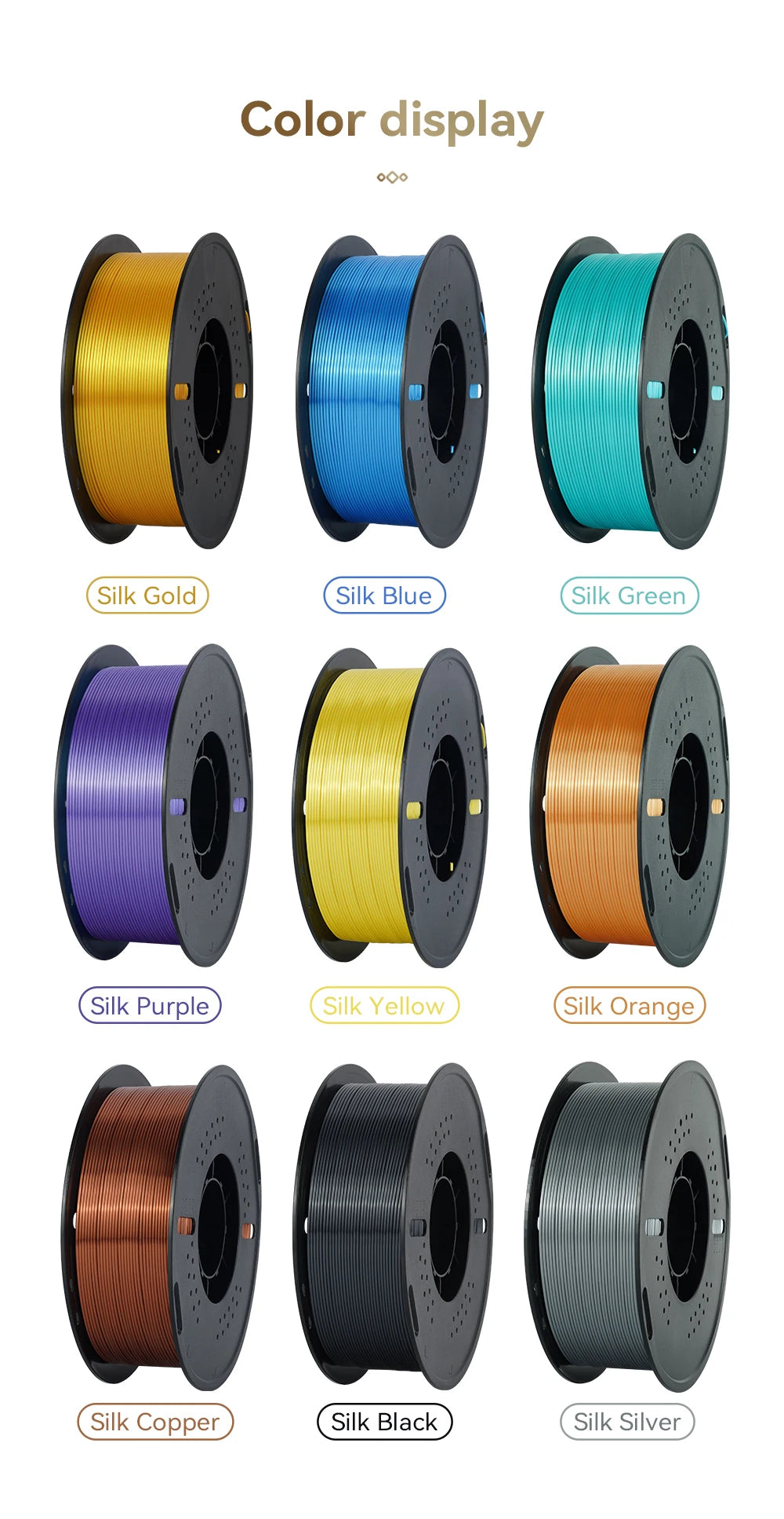 KINGROON 10KG Silk PLA Filament Mix-color Set 1.75mm Clog-Free Shiny Special Color 3D Printer Filament,1kg Spool Fit Most Printe