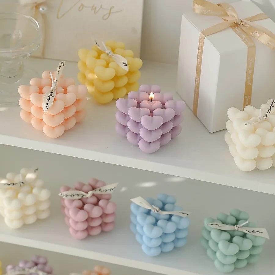 1pc Pastel Heart Cube Soy Wax Scented Candles for Romantic Gifts Aesthetic Home Decor Valentine's Day Wedding Decorations