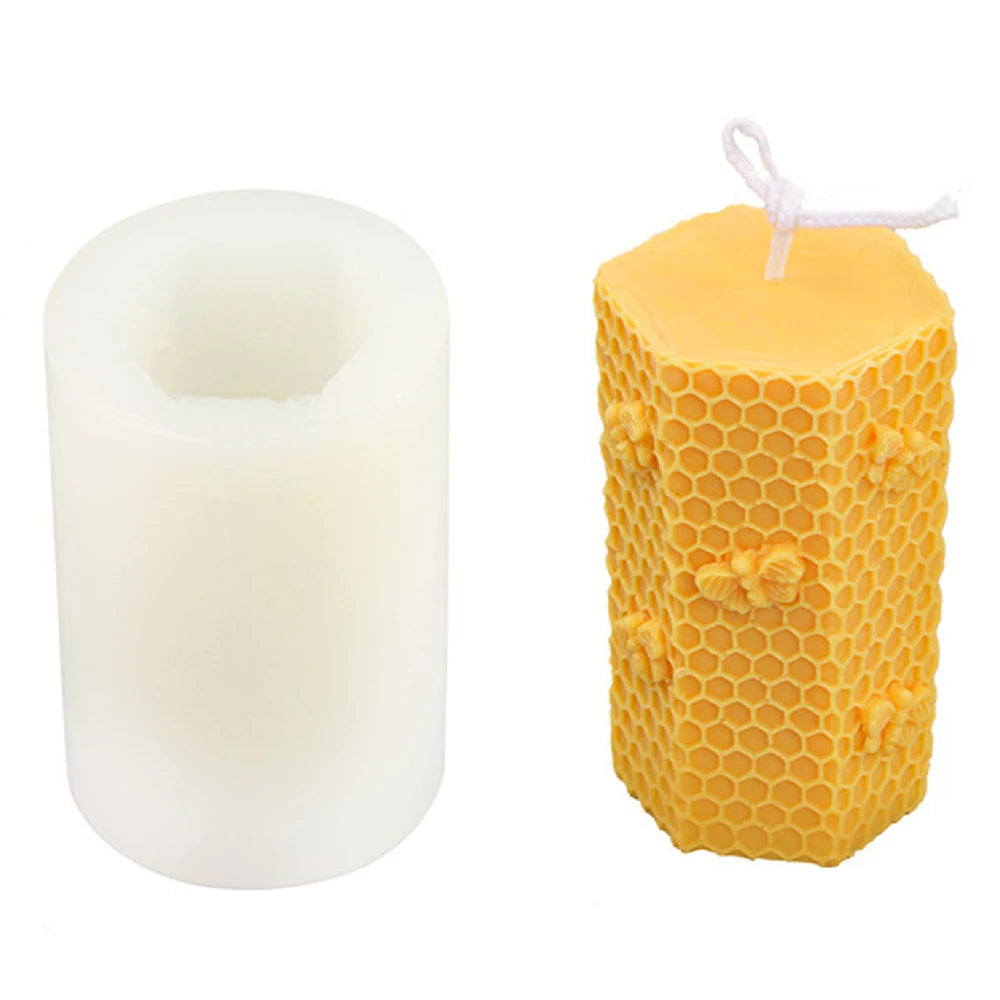 3D Bee Honeycomb Candle Molds Beehive Pillar Silicone Mold DIY Homemade Beeswax Scented Plaster Candle Soap Mold Home Decor