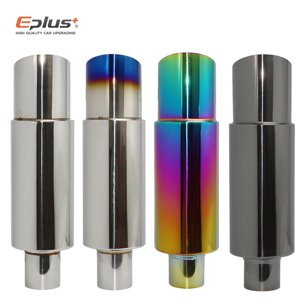 Stainless Steel Car Exhaust Drum Muffler Tail Pipe Universal 51-63mm