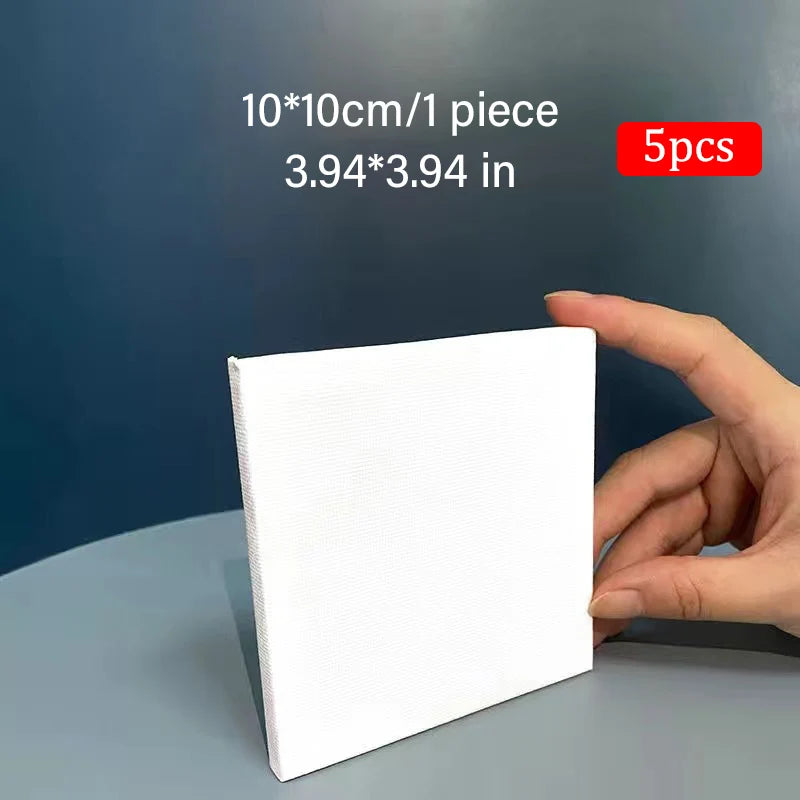 Hand holding a white canvas piece of material with dimensions and quantity information on a blue background