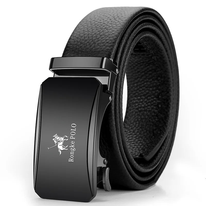 Men's Genuine Leather Belt Automatic Buckle Adjustable for Jeans, Business Wear