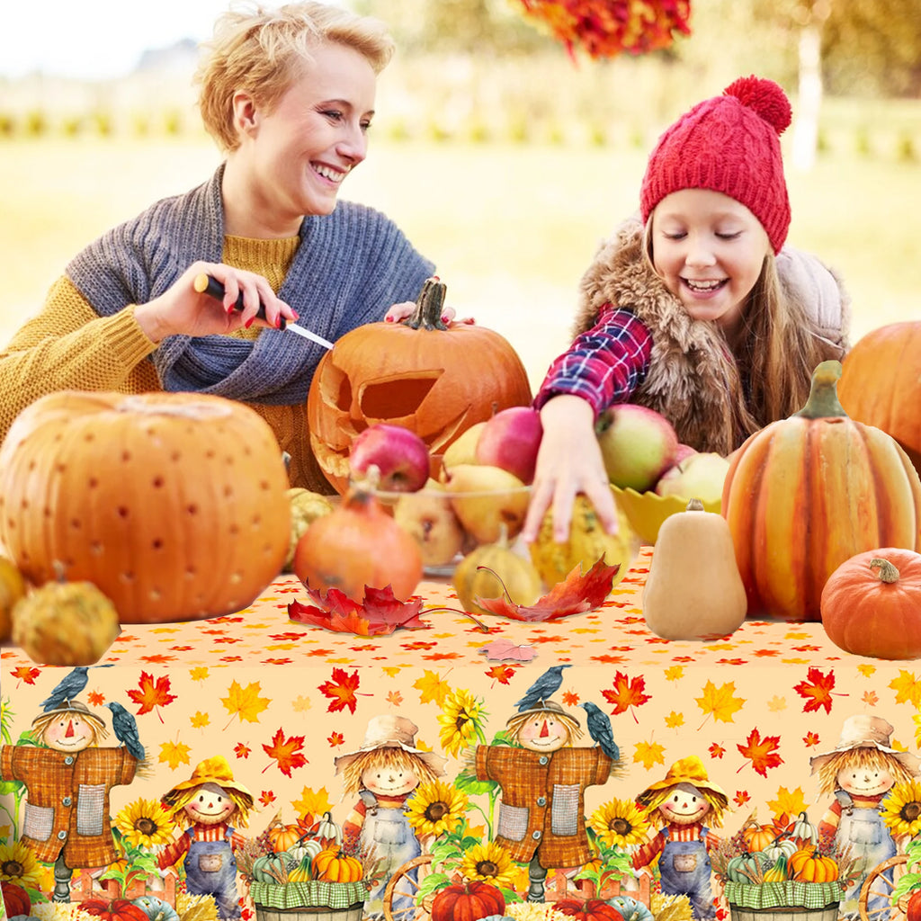 130*220cm Thanksgiving Day Tablecloth Pumpkin Maple Leaves Table Cover For Thanksgiving Decoration Party Supplies