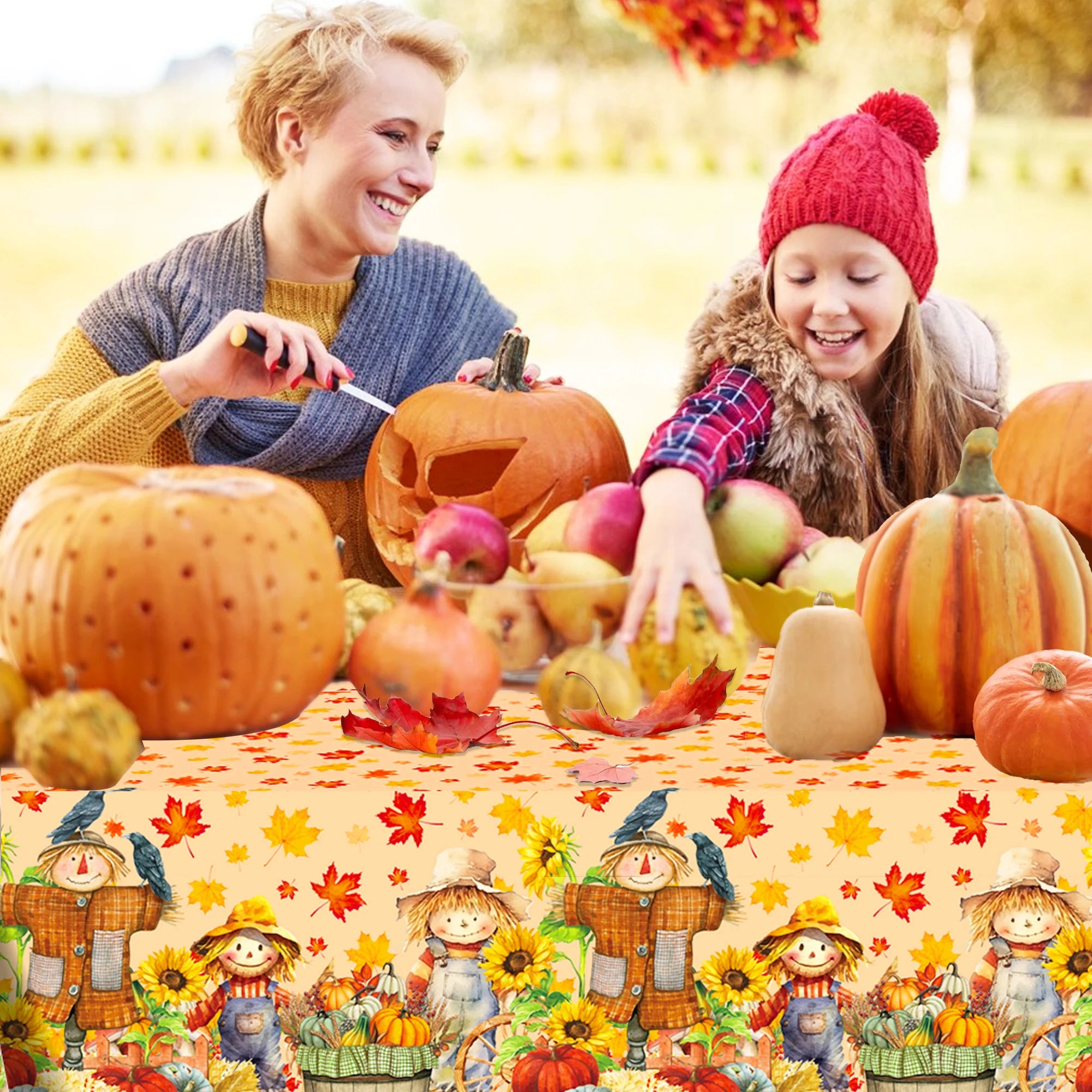 130*220cm Thanksgiving Day Tablecloth Pumpkin Maple Leaves Table Cover For Thanksgiving Decoration Party Supplies