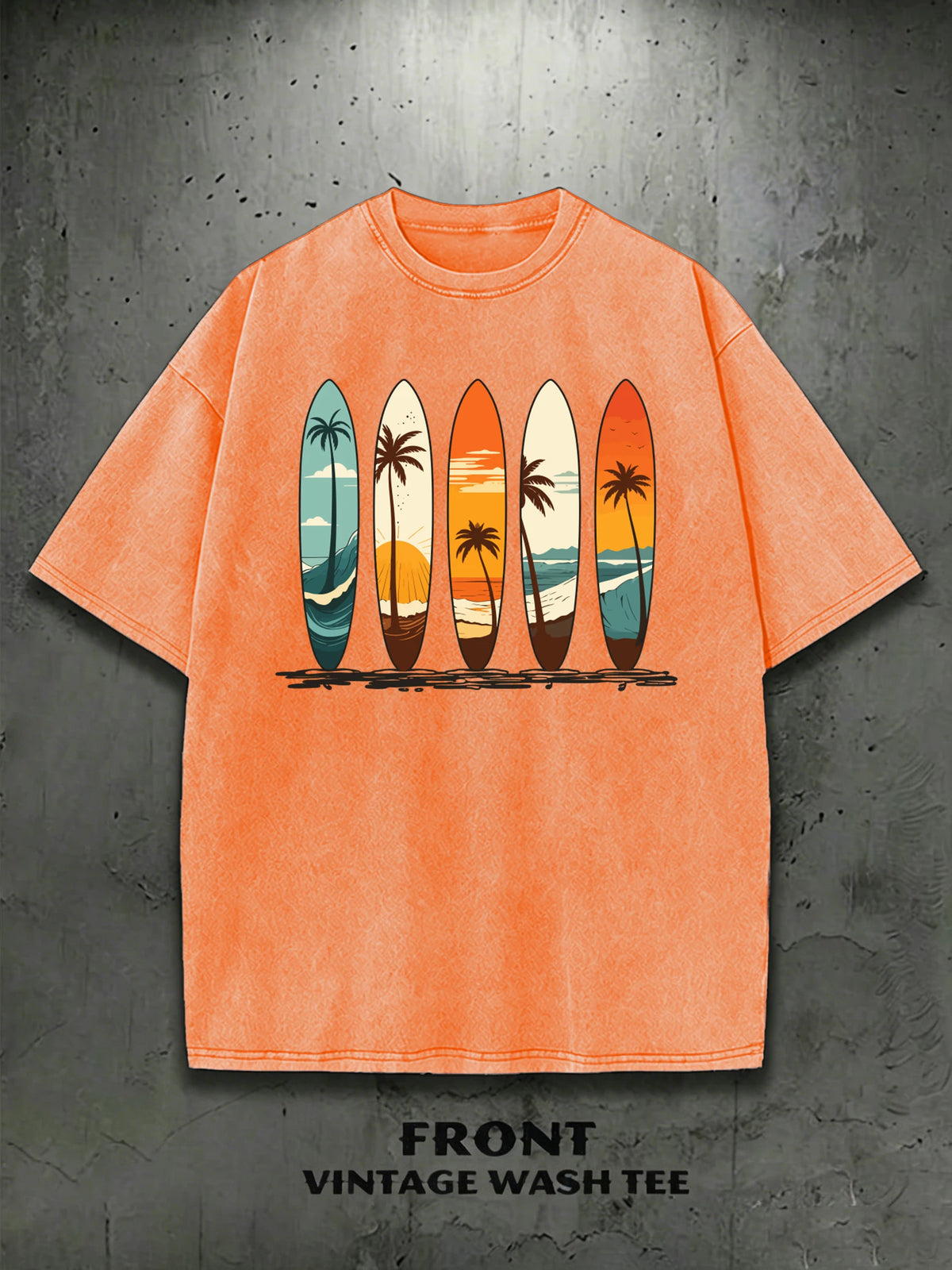T-Shirt Surfboard Retro Surf Coconut Tree Vintage Wash Graphic Tee