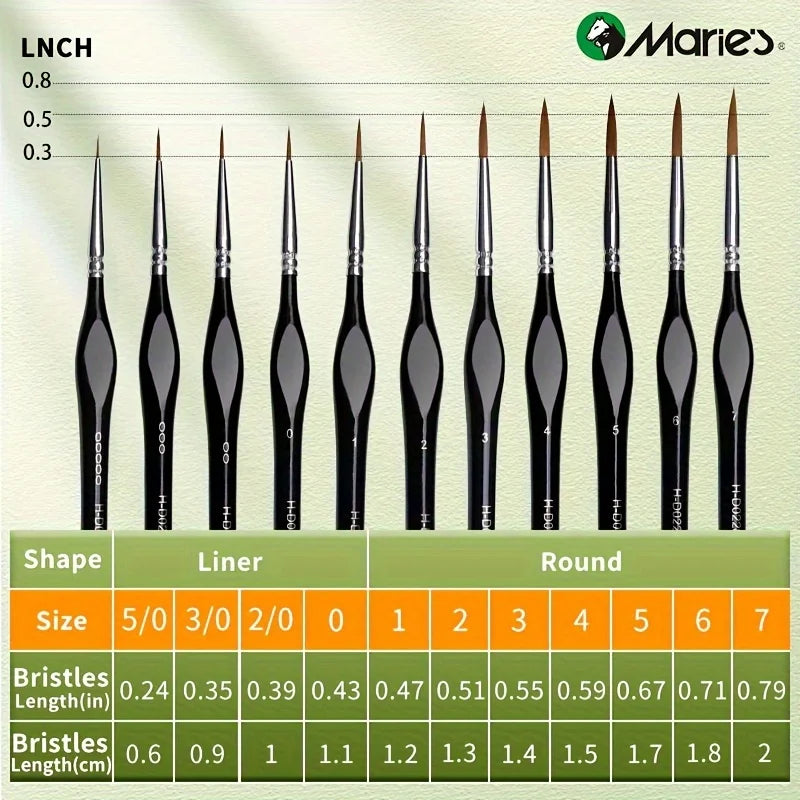 Marie's Micro Detail Paint Brushes — 11 Sizes for Acrylic & Artists