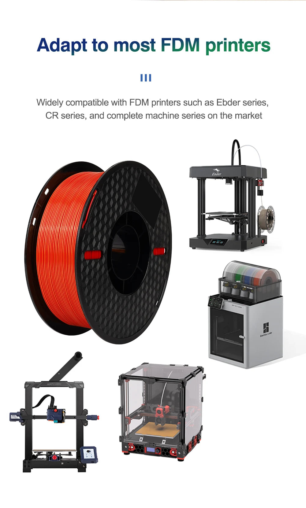 KINGROON Silk Tri-color PLA Filament 3D Printer 1.75mm 1KG/roll  Silk PLA Filament Plastic Material 3D Printing Special Color