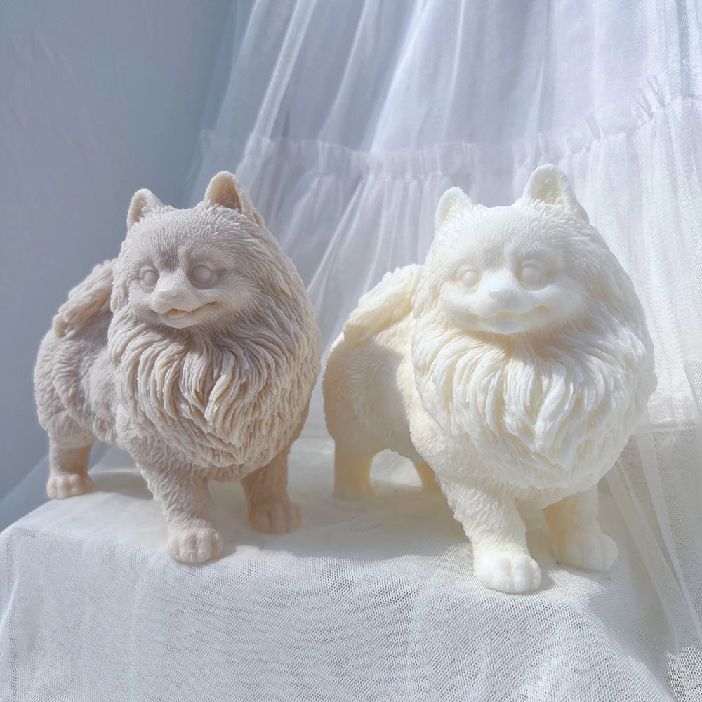 Pomeranian Puppy Dog Candle Mold Animal Puppies Soy Wax Silicone Mould Dog Lover Home Decor