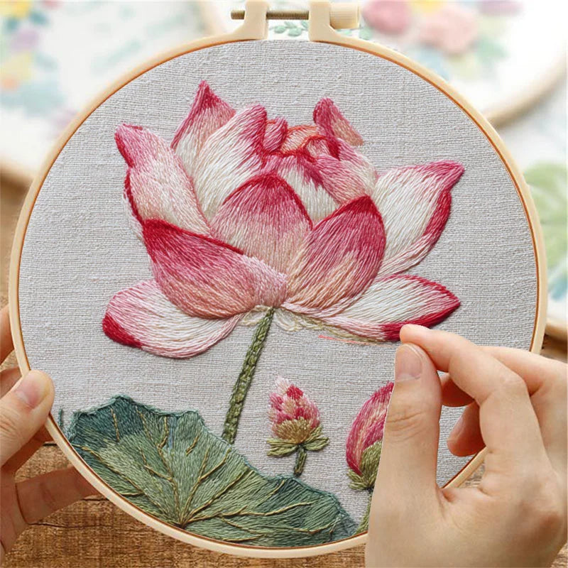 Cross-Stitch Kit, Lotus Flower Pattern for Handmade Home Decor & Gifts