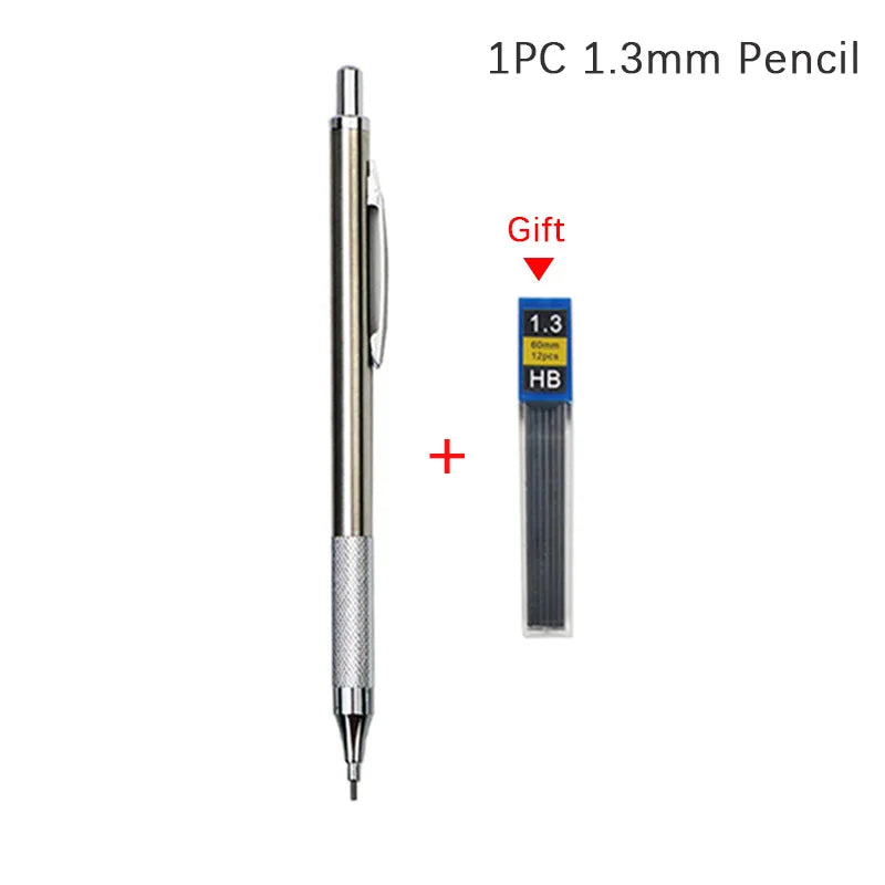 Mechanical Pencil, Full Metal, 0.3–3.0mm + Lead Refills, Built-In Sharpener