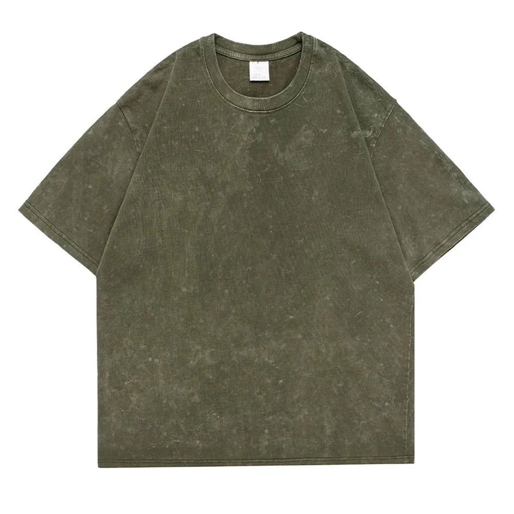 T-Shirt Unisex 230g Washed Retro Punk Drop Shoulder Vintage Loose Tee