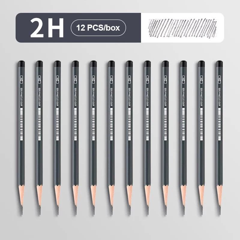 Graphite & Charcoal Sketch Pencil Set — 2H to 14B, 12 or 24 Piece