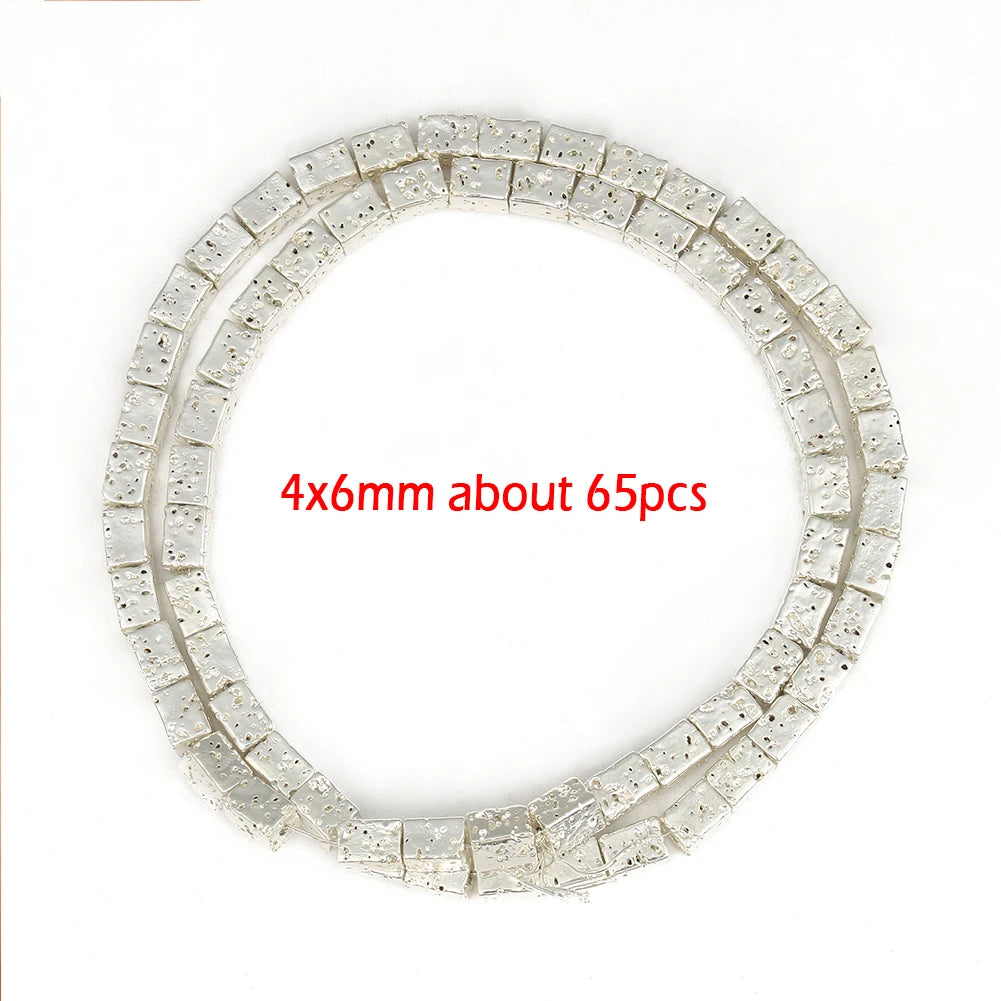 Stone Beads Black Gold Silver Color Volcanic Lava Rondelle Spacer Craft Beads