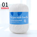 White linen lace yarn skein, color code 01, with a blue flax label and four-skein pack marking.