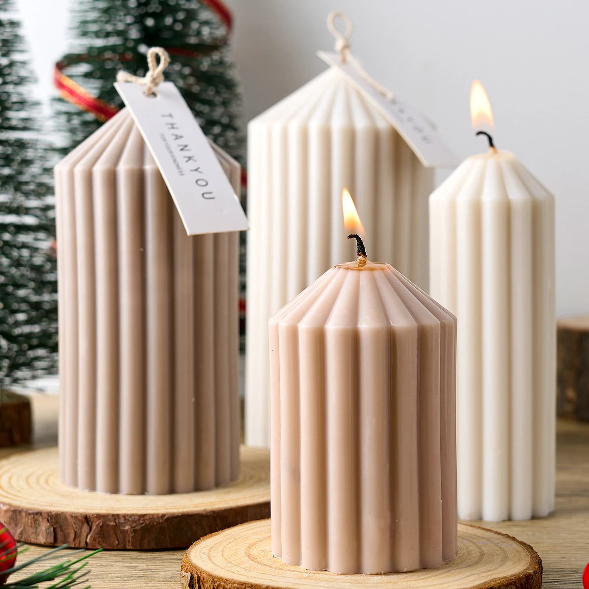 DIY Striped Cylindrical Candle Silicone Mold 3D Church Pointed Aromath Soap Molds Candles Making Tool Wedding Party Decor Gifts