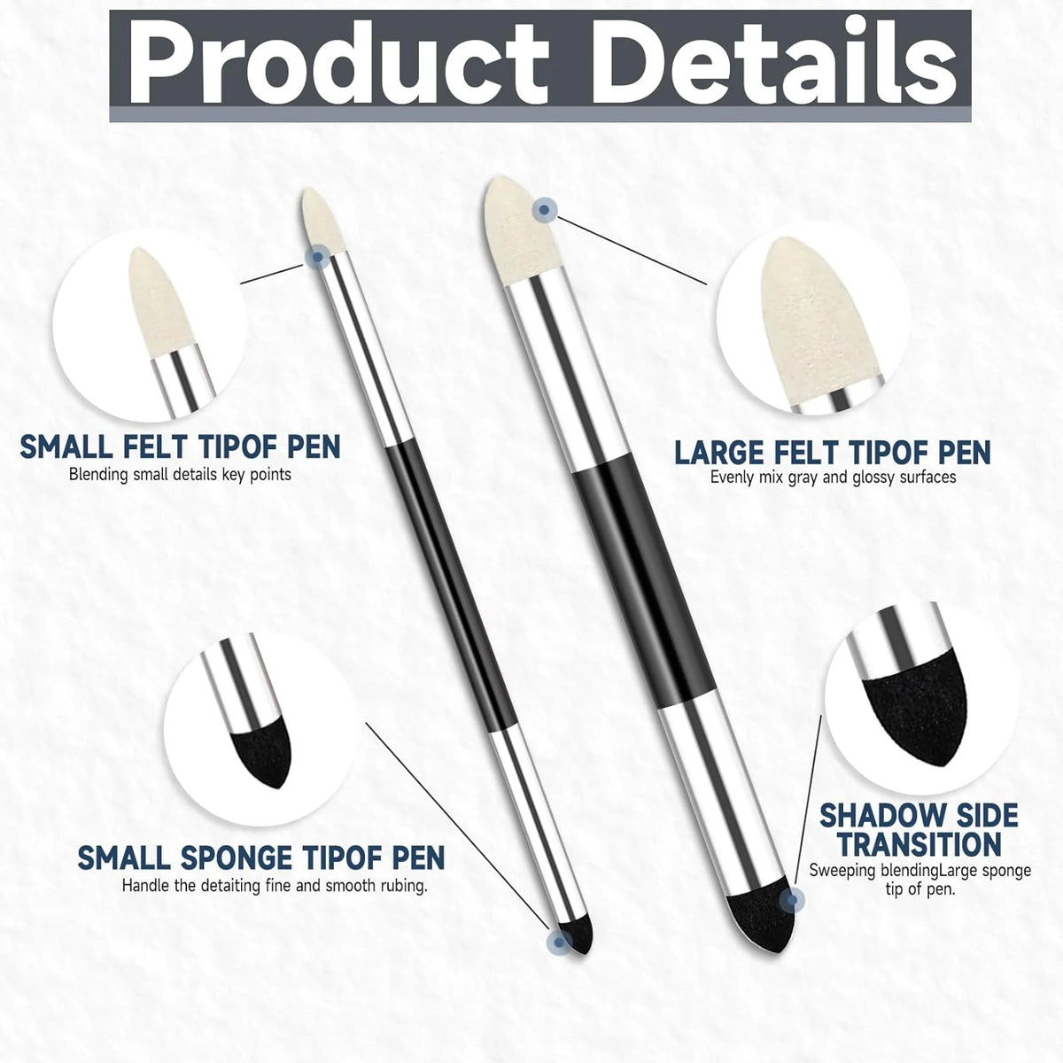 Dual-Tip Blending Sponge Pens — Foam Blenders for Drawing & Pastel
