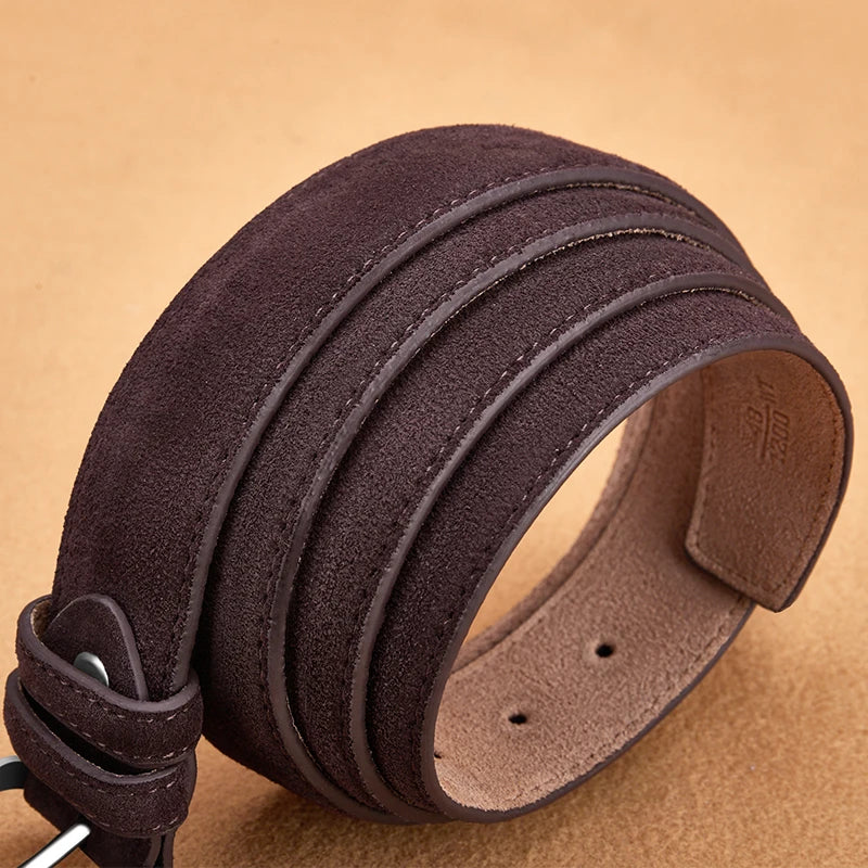 Men's Suede Leather Belt Silver Pin Buckle Vintage Style for Jeans & Chinos