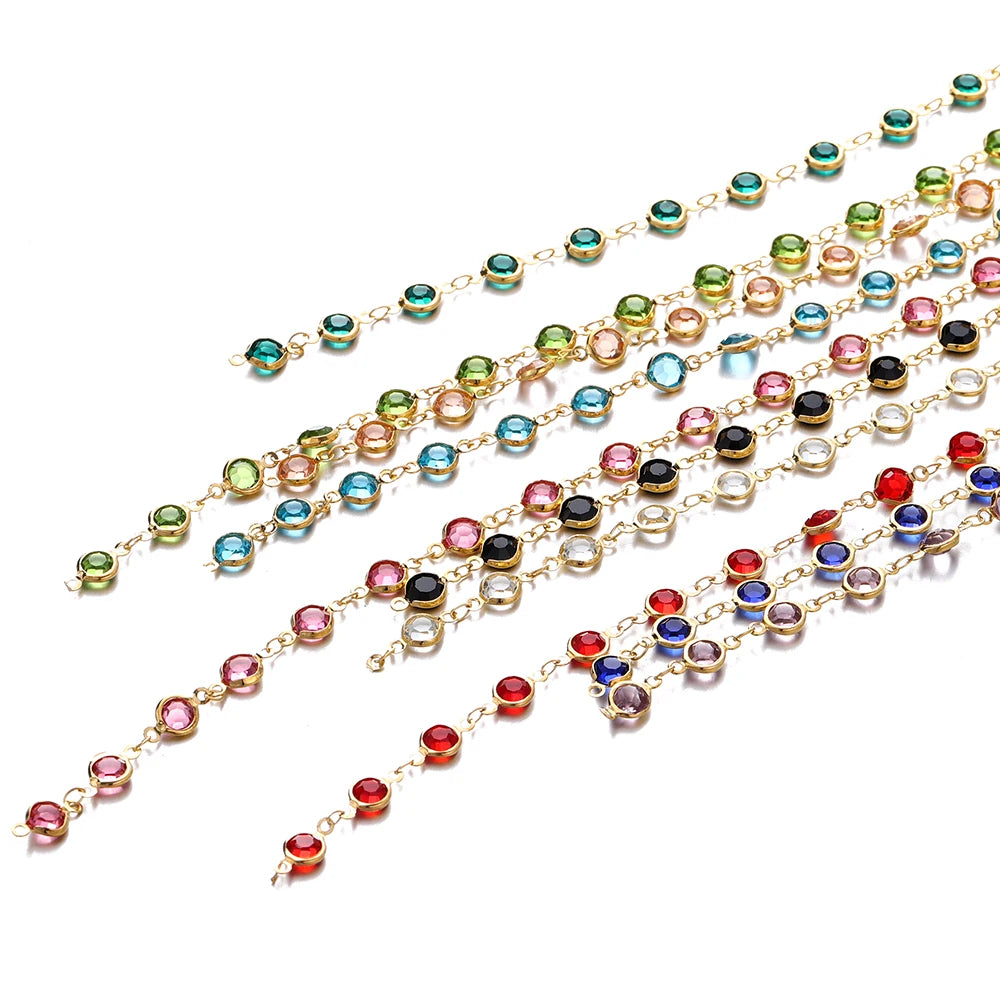 Metal Beads Colorful Crystal Beaded Chain Glass Necklace Chain Bracelet Supplies