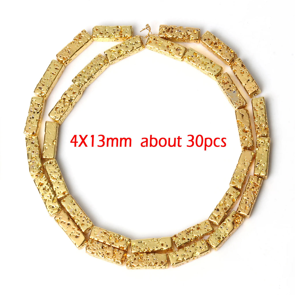 Stone Beads Black Gold Silver Color Volcanic Lava Rondelle Spacer Craft Beads