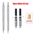 5-Piece Metal Mechanical Pencil Set — 0.5 to 2.0mm, Black or Silver