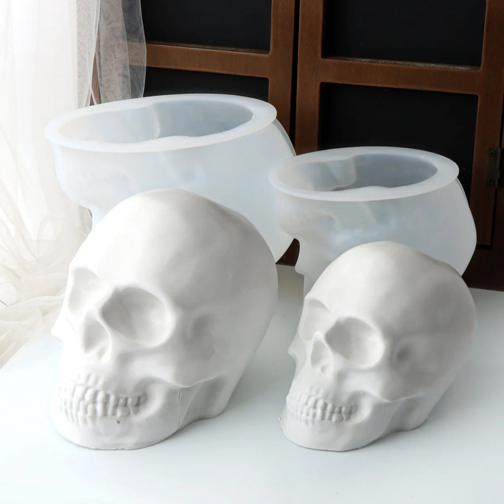 3D Skull Silicone Mold DIY Large Skull Desktop Ornament Epoxy Resin Candle Mold Skull Sculpture Halloween Home Decoration Mold