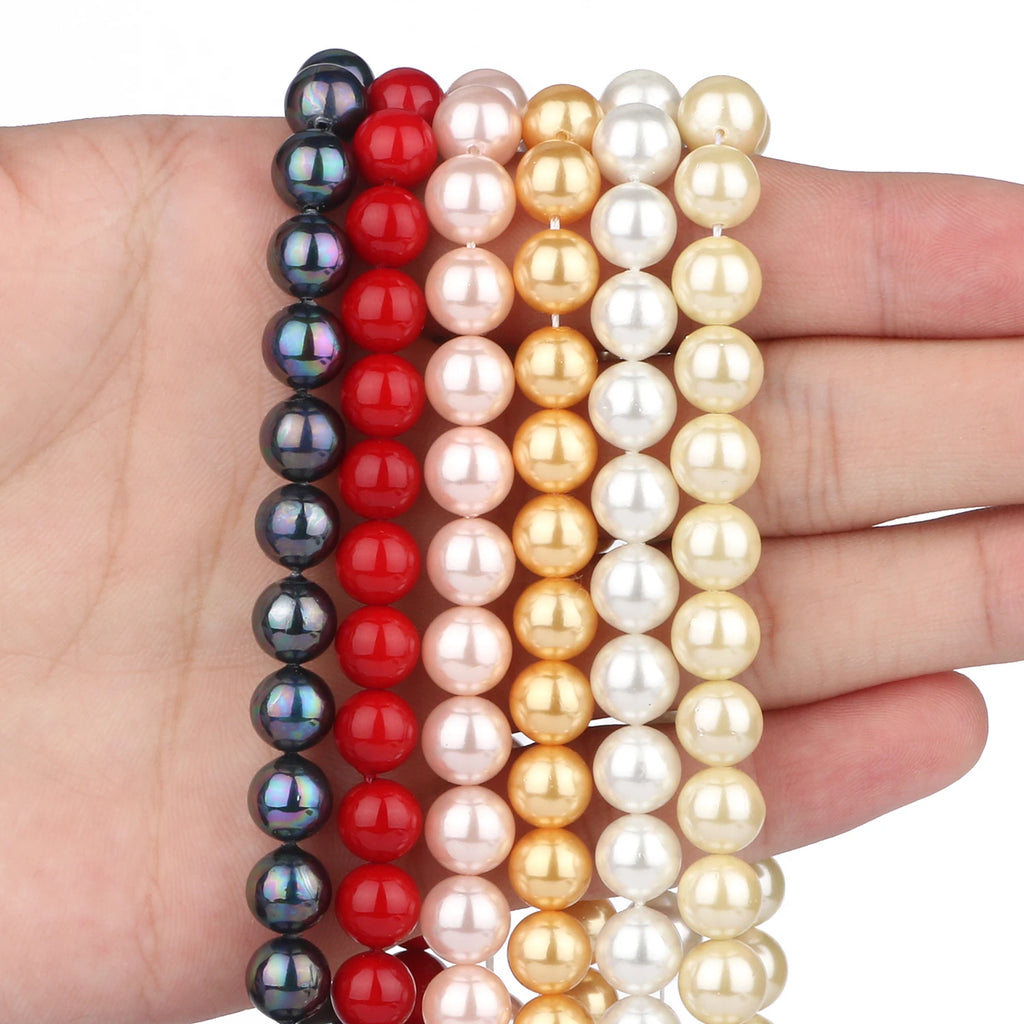 Shell Beads Round Pearl-Style Pink White Black Yellow for DIY Jewelry Making