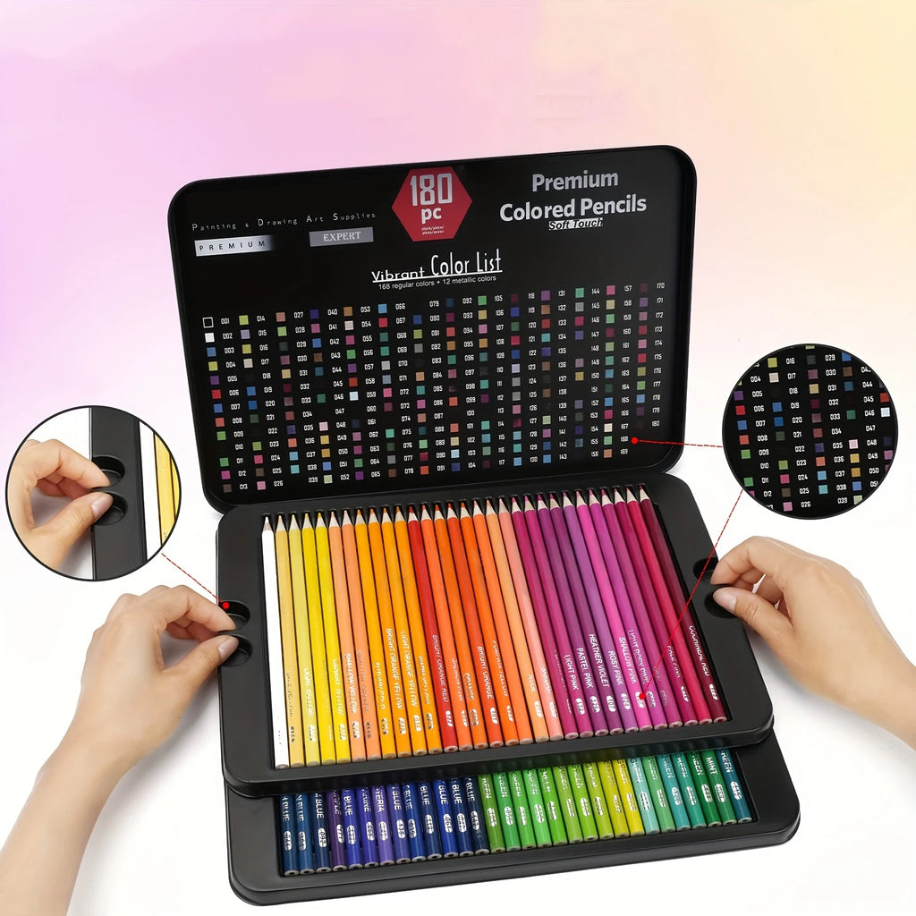 Colored Pencil Set, Oil-Based 2B, 72–180 Colors, Non-Toxic, Multiple Sets