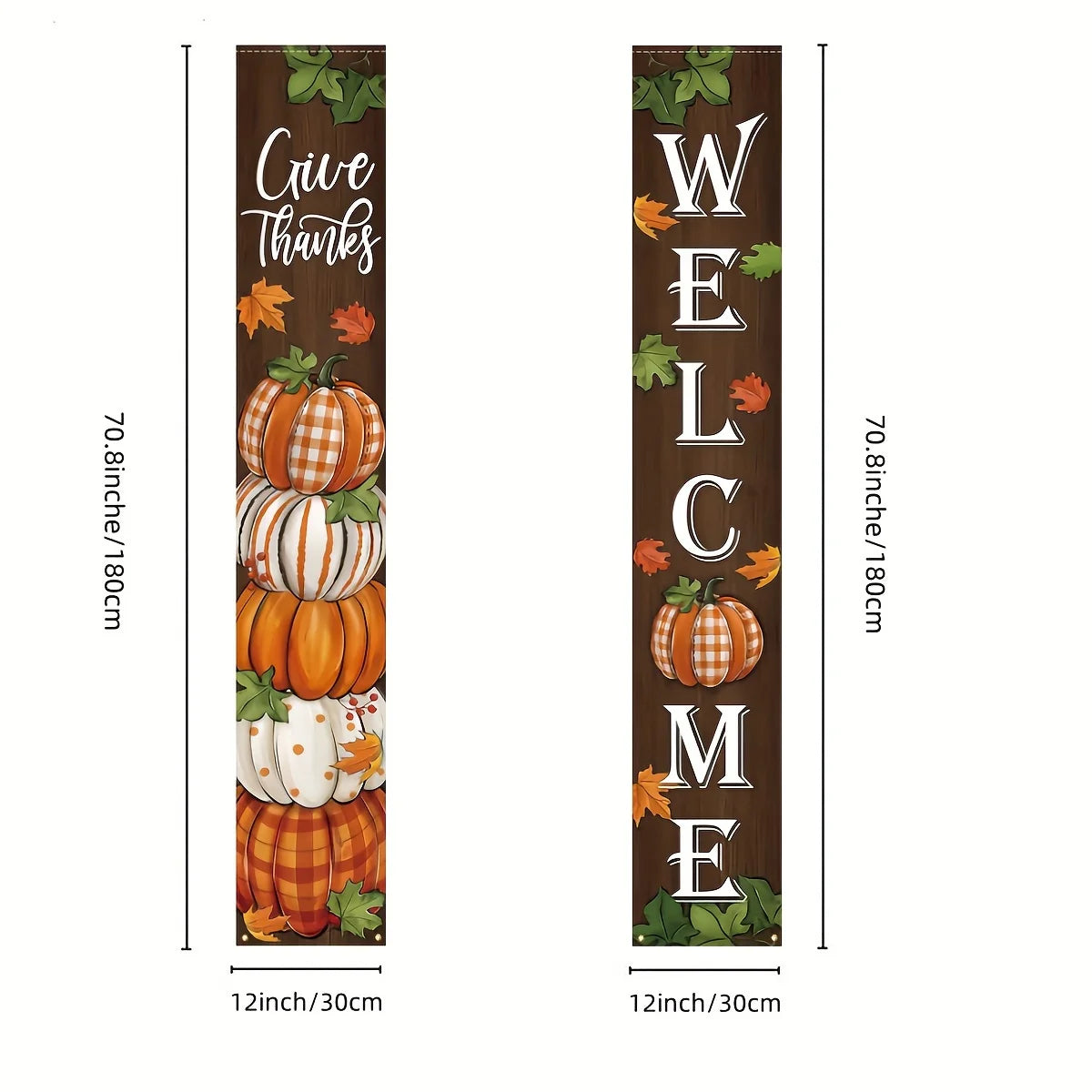 Thanksgiving Thankful Porch Banner Fall Pumpkin Maple Leaf Front Door Hanging Welcome Flag Buffalo Plaid Farmhouse Home Autumn