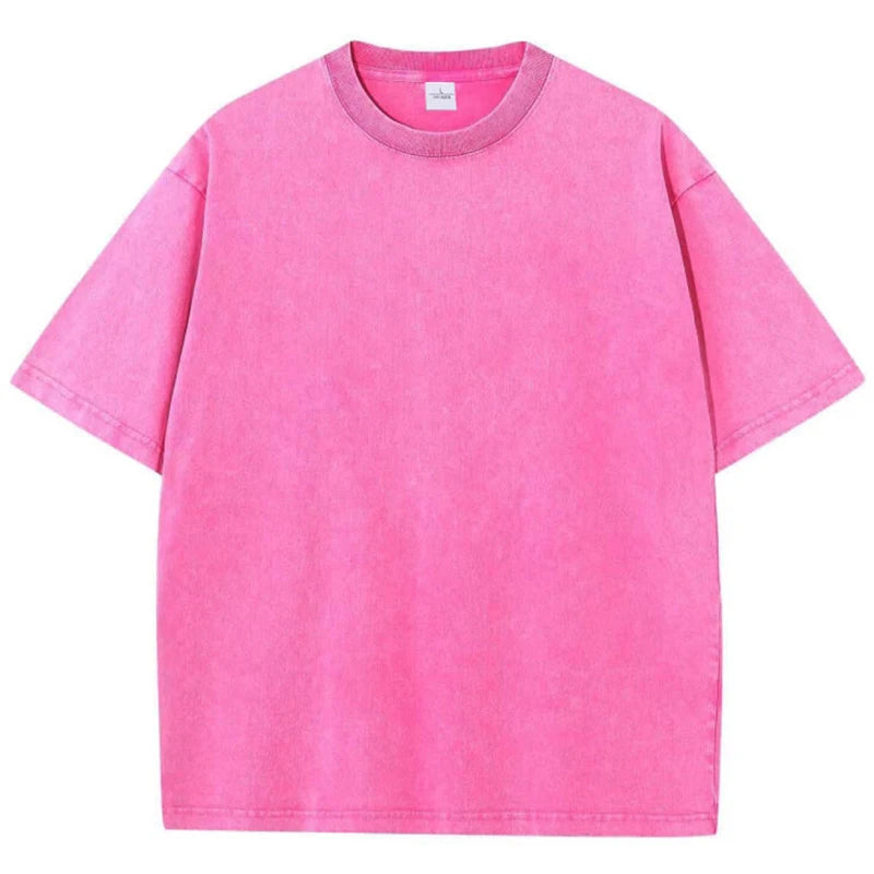 T-Shirt Unisex Washed Oversized Heavyweight Solid Color Vintage Loose Tee
