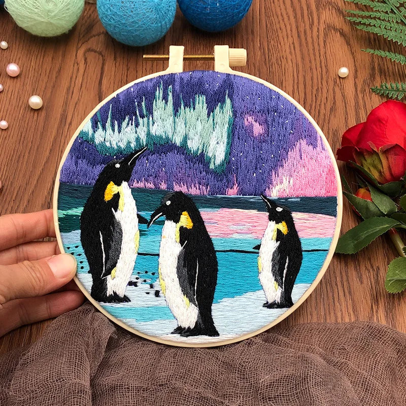 Embroidery Kit, Aurora Night Sky Scenery for Handmade Hoop Art & Decor