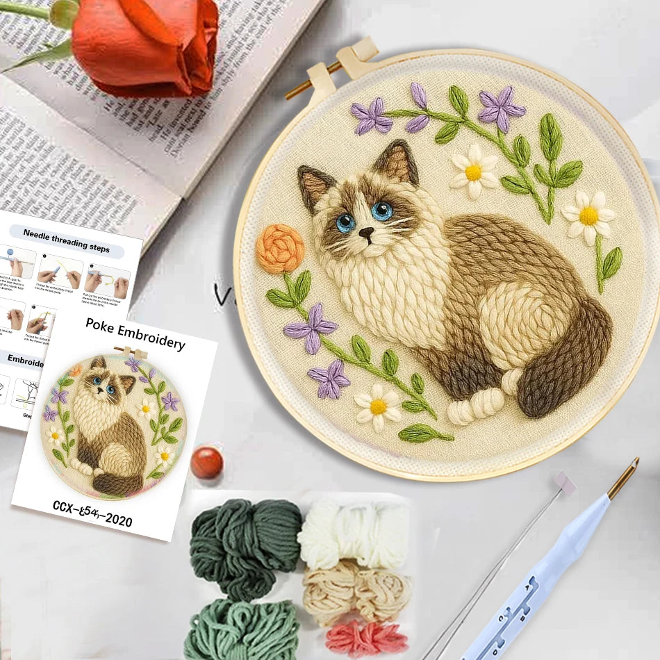 Punch Needle Kit, Cute Animal Designs for Beginner Embroidery & Home Decor