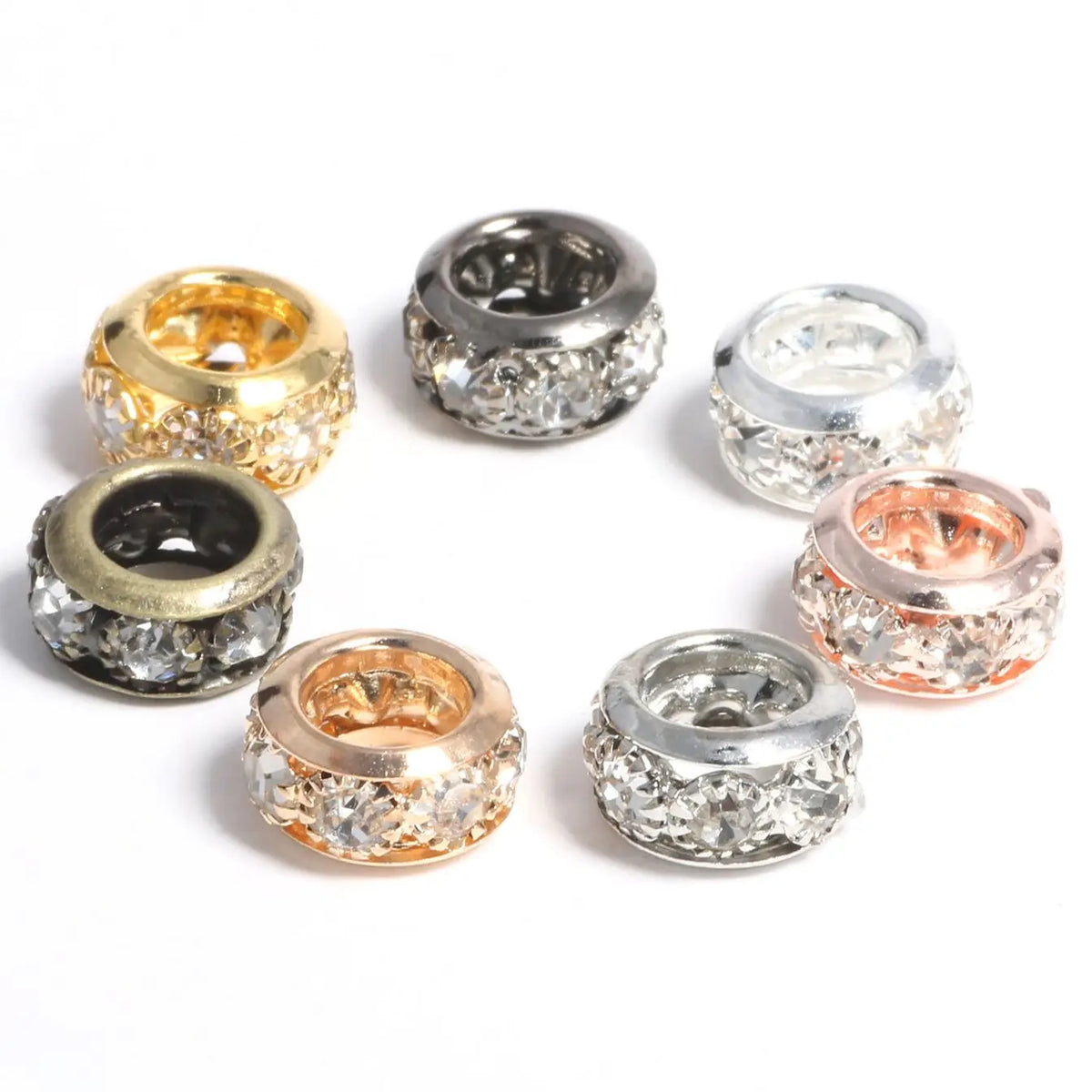 Metal Beads Rhinestone Large-Hole Round Rondelle for DIY Jewelry Making