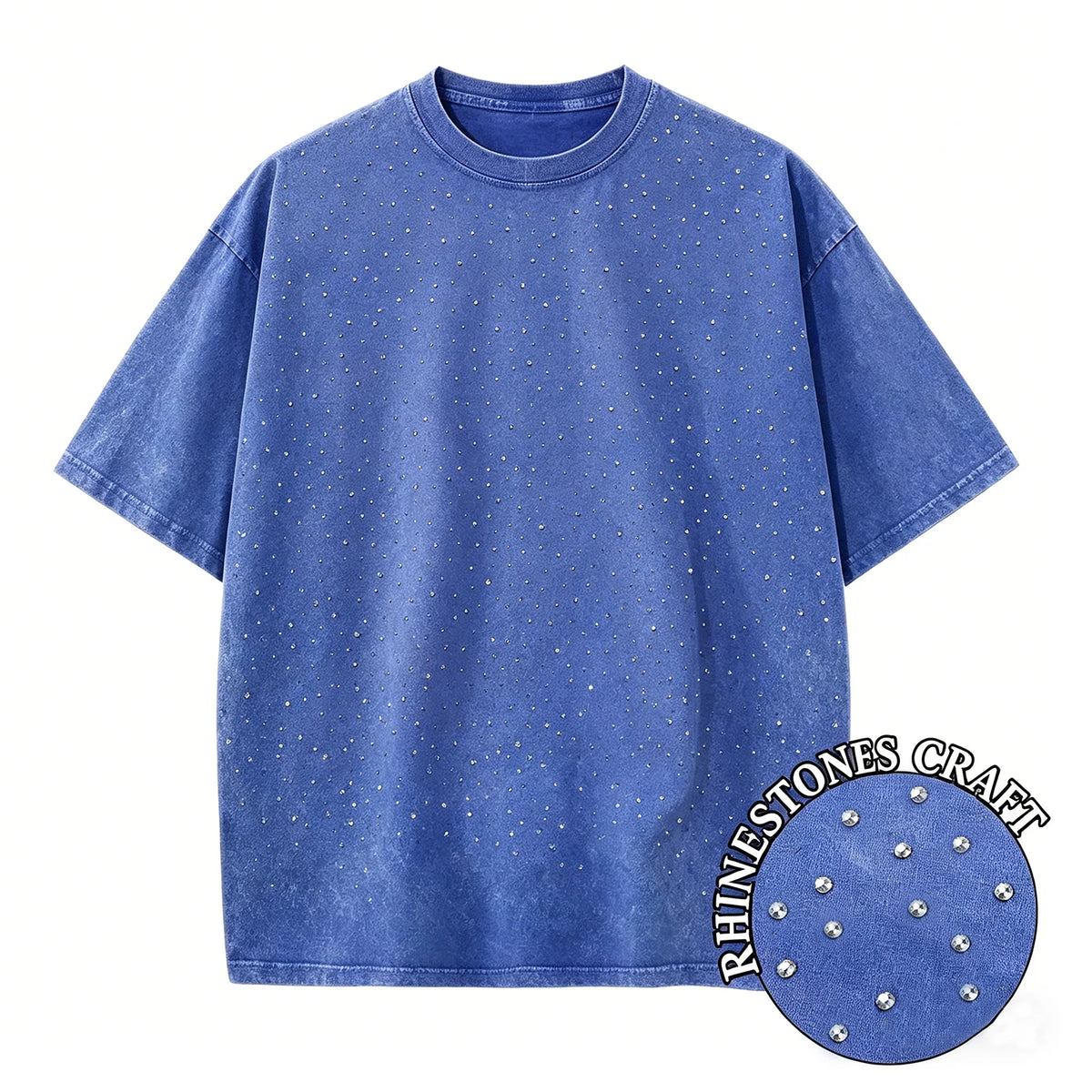 T-Shirt Unisex Rhinestone Acid Wash 100% Cotton Retro Punk Loose Hip Hop Tee