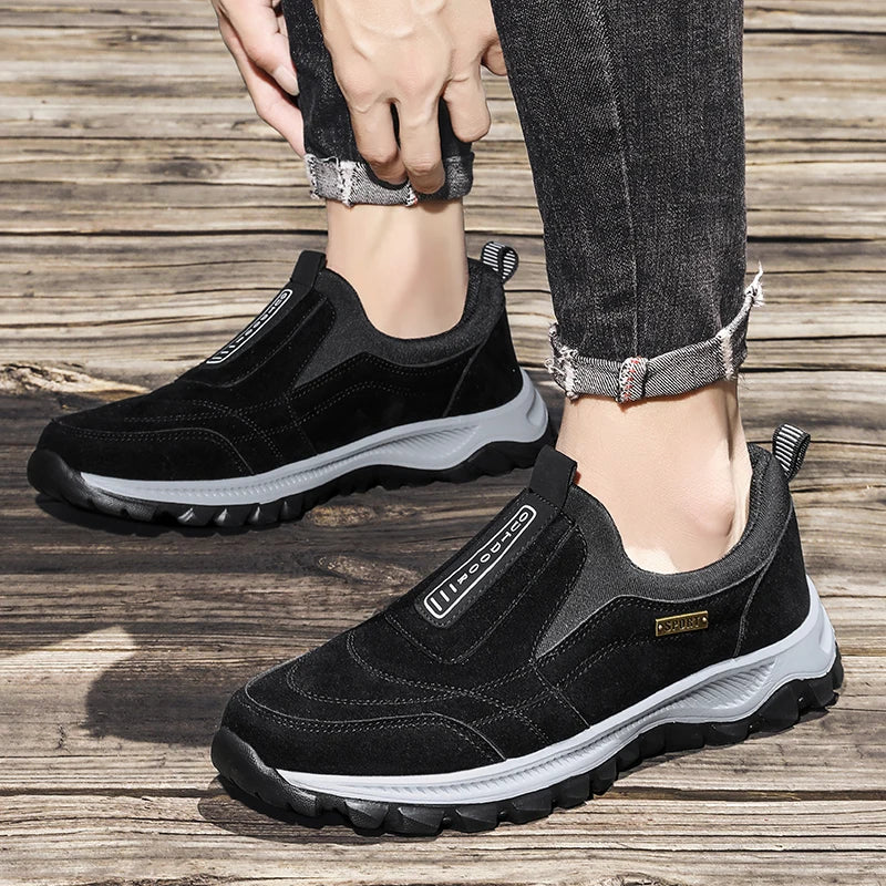Mens casual suede leather shoes.  Slip on and comfortable, colors in rown, black and blue.  Casual loafer style, these shoes can be worn for any occasion!  non slip soles and durable stitching.