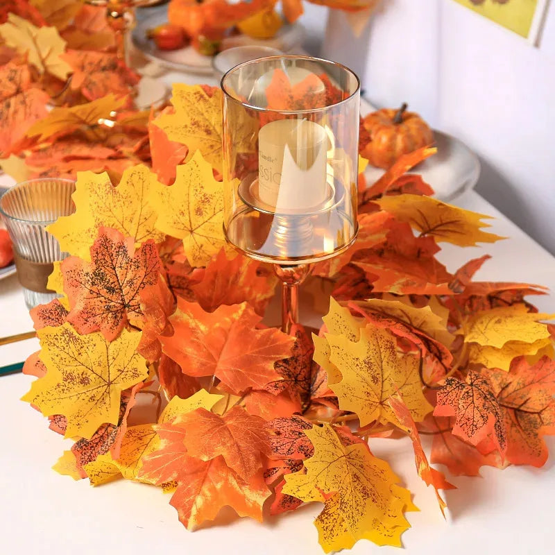 Artificial Maple Leaf Autumn Decor Fall Leaves Vine Hanging Wall Decor For Thanksgiving Halloween Wedding Party Home Decoration