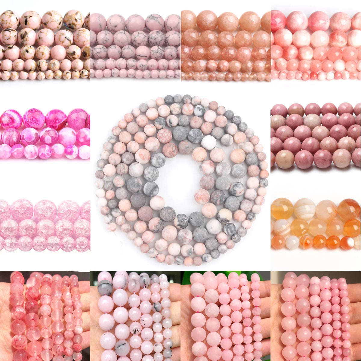 Stone Beads Round Rose Quartz Howlite Jade Agate Styles for DIY Jewelry Making