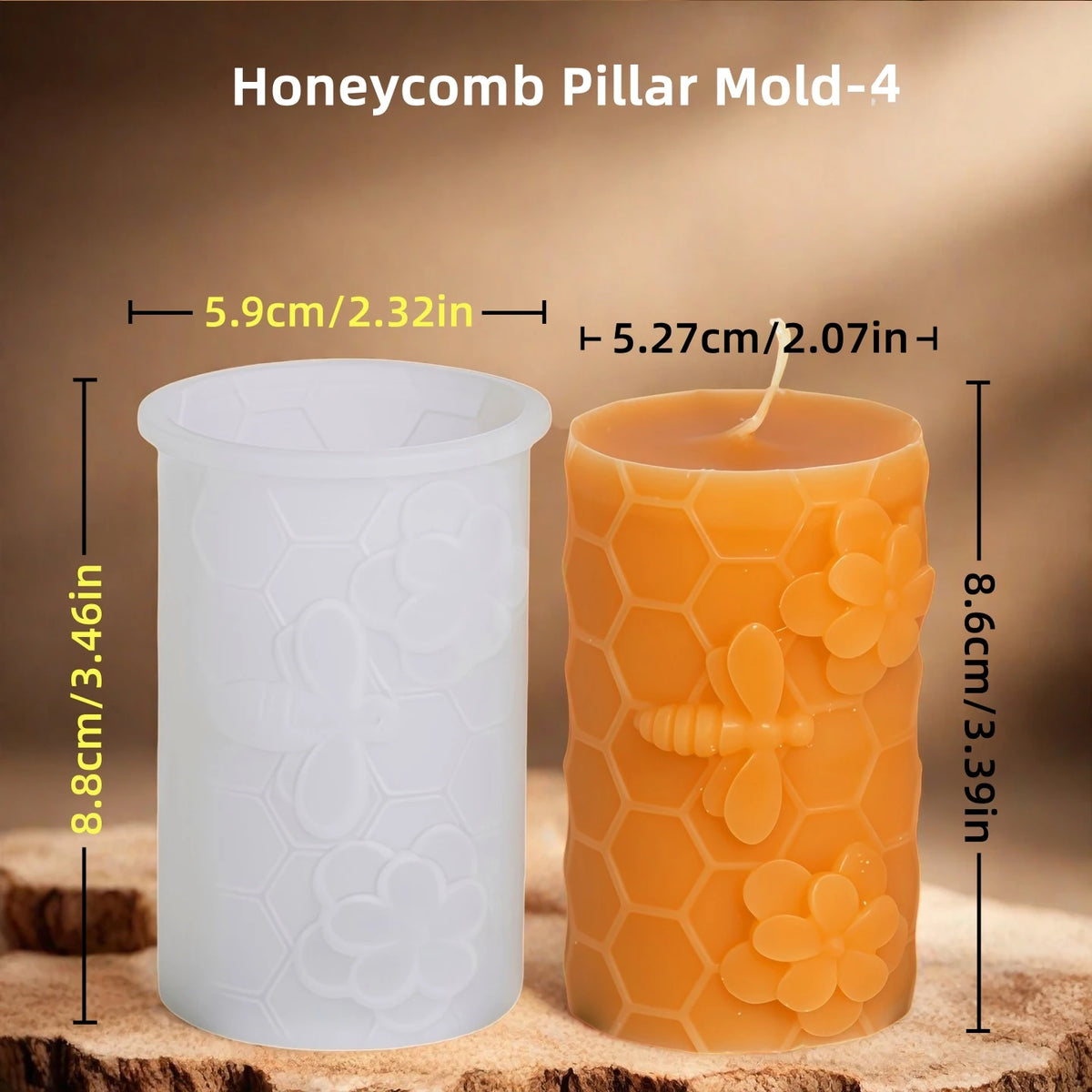 Honeycomb Bee Pillar Candle Mold - Silicone 3D, 6 Styles