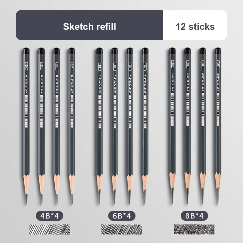 Graphite & Charcoal Sketch Pencil Set — 2H to 14B, 12 or 24 Piece